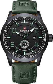 Sport Watches for Men Leather Band Waterproof Quartz Analog Wristwatch Easy to Read with Auto Date