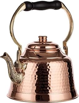 Tea Lover's Copper Teapot, Heavy Gauge 1mm Thick Hammered Solid Copper, Copper Tea Pot Kettle Stovetop Teapot, Tin Lined, Handmade (1.6-Quarts)