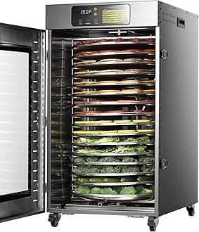Rotary Food Dehydrator 16 Trays, Commercial Large Rotating Food Dryer Machine for Jerky, Herbs, Mushrooms, Fruit, Dog Treats, 1500W Full Stainless Steel Industrial Dehydrater (Gunmetal Gray)