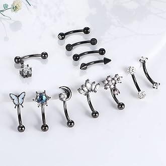 Drperfect 12 PCS Rook Piercing Jewelry Rook Earrings for Women Men Eyebrow Rings 16G Stainless Steel Curved Barbell Dangle CZ Belly Lip Ring Cartilage Daith Surface Tragus Piercing Jewelry