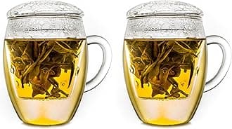 Creano 2x All-In-One Tea Glass with integrated Glass Filter and Lid - 14oz (400ml)
