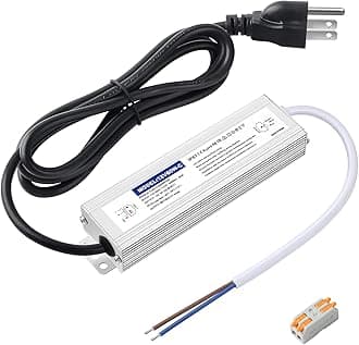 - LED Driver 60 Watts Waterproof IP67, 12V DC Power Supply 5A, Power Transformer 120V AC to 12V DC Converter, with 3-Prong Plug and 4.9 Feet Cable - Ideal Power Supply for LED Strips and Lights