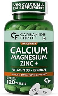 Veg Calcium And Vitamin D3 Tablets | Calcium Tablets for Women & Men | Magnesium Zinc Supplement With Vitamin D3 + K2 MK7 To Support Bones health, Joints & Immunity - 120 Tablets