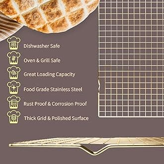 Briout Cooling Rack for Baking, 2-Pack 16x10 Inches Baking Rack, Thick Wire Cookie Rack for Cooking, Roasting, Grilling, Drying, Oven Safe, Fits Half Sheet Pan, Gold
