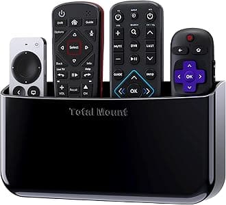 TotalMount Hole-Free Remote Holder - Eliminates Need to Drill Holes in Your Wall (for 3 or 4 Remotes - Black - Quantity 1)