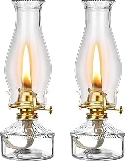 Tuanse 2 Pcs Oil Lamps for Indoor Use Vintage Hurricane Emergency Glass Oil Lamps Large Lantern Classic Decorative Oil Lamp for Home Tabletop Emergency Lighting Supplies(Clear)