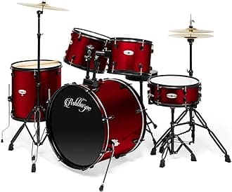 Ashthorpe 5-Piece Complete Full Size Adult Drum Set with Remo Batter Heads - Red
