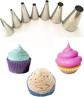 FantasyDay 7-piece Stainless Steel Piping Tips Piping Nozzles Cake Cookies Cupcake Icing Decorating Supplies Decorating Kits Frosting Icing Tips Baking Set Tools (Round Tip) #2
