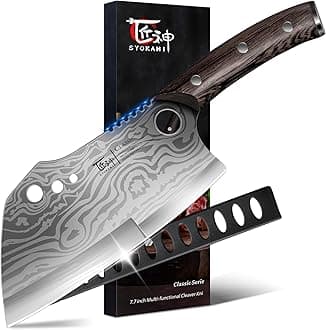 Meat Cleaver Chef Knife, 7.7 Inch Multifunction Butcher Knife With Herb Stripper And Sheath, Chinese Cleaver Heavy Duty Bone Chopper, Meat Cutting, Damascus Pattern Full Tang Wood Handle