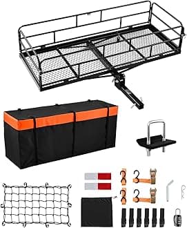 VEVOR 60" x 24" x 14", Hitch Cargo Carrier, 500 lbs Capacity Hitch Cargo Carrier with Cargo Net & Waterproof Cargo Bag, Folding Hitch Mount Cargo Carrier with Reflective Reminder, Fit for SUVs
