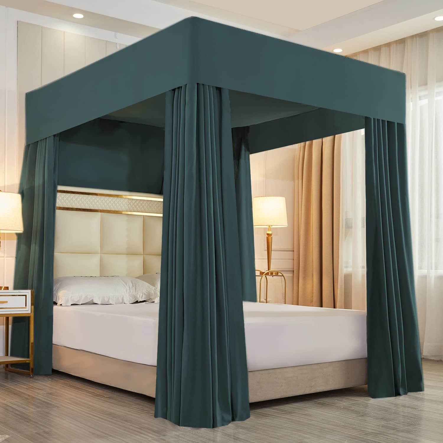 Mengersi Canopy Bed Curtains Bed Canopy Bedroom Decoration Bed Curtains,Not Include Poles (Full,Dark Green)