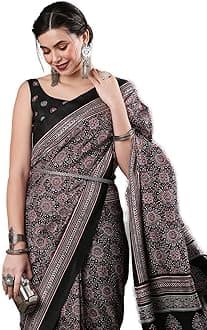 SAREE MALLWomen's Ajrak Block Print Dola Silk Saree With Unstitched Blouse Piece