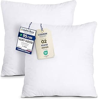 Utopia Bedding Cushion Inserts 45cm x 45cm (18x18 inch) Pack of 2 Hollowfibre Inner Pads for Sofa or Bed – White Cushion Fillers