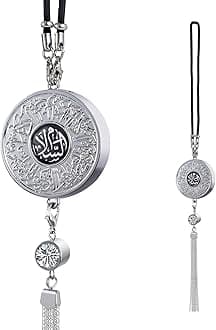 Zinc Alloy Arabic Calligraphy car air freshener Hanging Ornament Double Sided Engraved refillable with Perfume Long Lasting Fragrance Brings Peace and Blessings fits All Vehicle Types