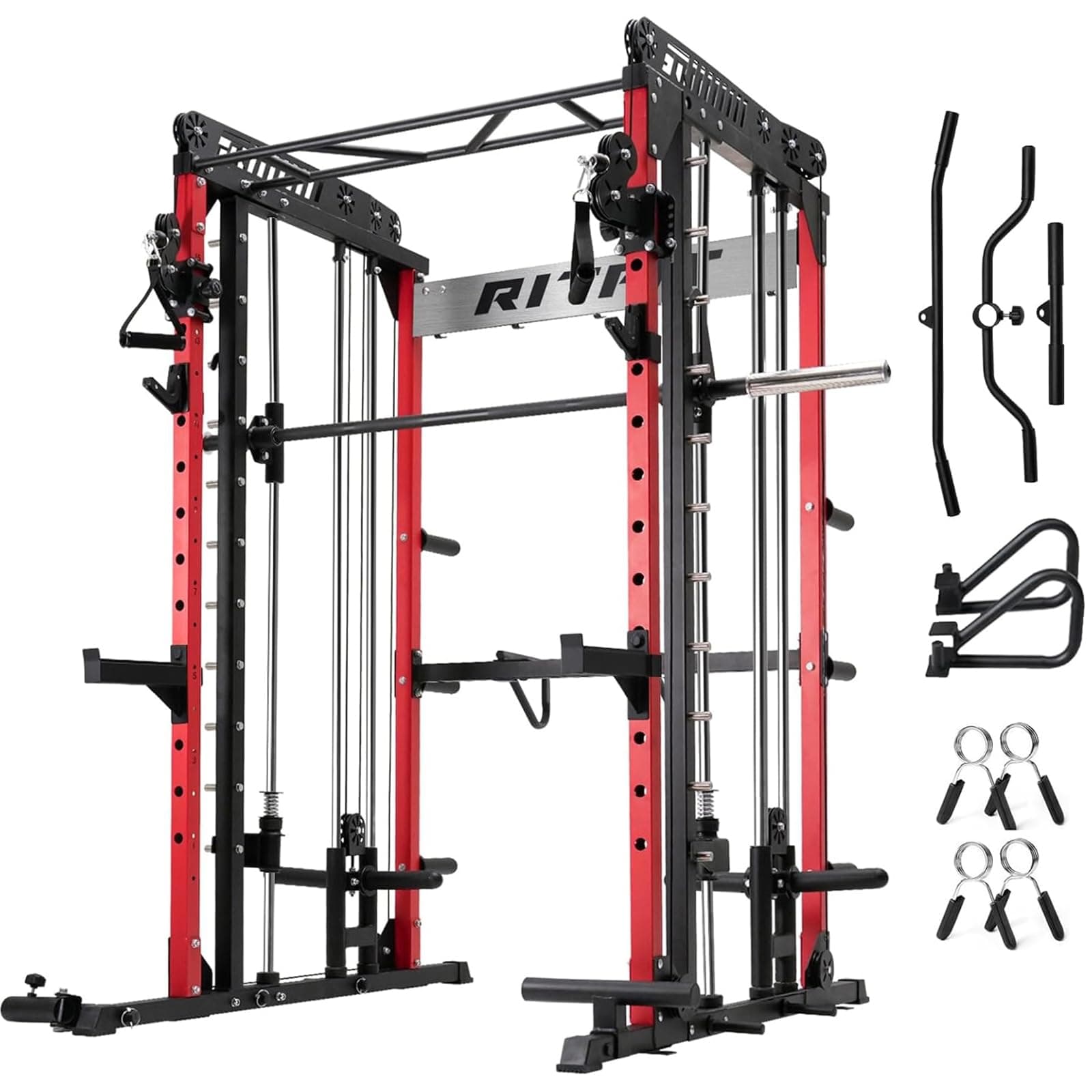 RitFit M1 Pro Smith Machine with Cable Crossover System, Multi-Function Squat Rack Power Cage for Home Gym, Power Rack and Packages
