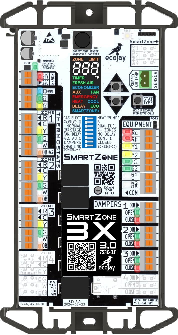 SmartZone-3X : 3 Zone HVAC Controller KIT w/ Temp Sensor; Dual Climate Control to Replace Honeywell HZ322, EWC, Zonefirst, Zonex, Durozone & More