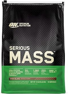 Optimum Nutrition (ON) Serious Mass: High Protein Muscle Building & Weight Gainer Powder, 50 Grams of Protein, Immune Support - Chocolate, 12 Lbs (5.44 KG) pack may vary
