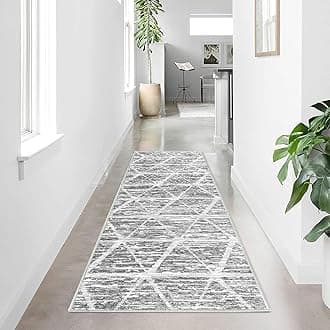 Calore Carpet Runners for Hallways Non Slip Washable Runner Rugs Long Soft Kitchen Runner Grey Hallway Hall Runners for Bedroom Hallways Living Room Kitchen (Ivory/Grey, 80 x 250 cm)