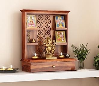 SEENO Kamdhenu Art And Craft Wooden Temple/Home Temple/Pooja Mandir/Pooja Mandap/Temple, 62 Cm