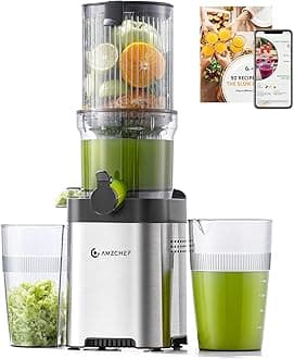 AMZCHEF Cold Press Juicer, 4.5" Juicer Machines with Large Feed Chute for Whole Fruits & Vegetables, Stainless Steel Juice Extractor with Large Auger, Dual Strainers, Easy Cleanup & Assembly