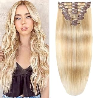 Clip in Hair Extensions Real Human Hair 3.4oz/90g Clip ins 100% Human Hair Extension for Women 8pcs Per Set with 18 Clips Double Weft (14 Inch #18/613 Dark Blonde Highlighted Bleach Blonde)