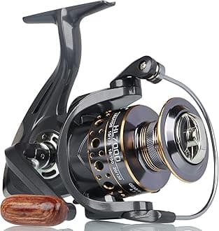 Spinning Reel, Saltwater Fishing Reels with Wooden Handle 13 BB Light Weight 43LB Max Drag, 4.7:1/5.2:1 Gear Ratio Summer/ICE Fishing Beginners Kids Friendly
