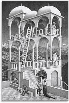 by M.C. Escher Retro Poster Fantasy Vintage Decro Black and White Art Poster Decorative Painting Canvas Wall Art Living Room Posters Bedroom Painting 12x18inch(30x45cm)