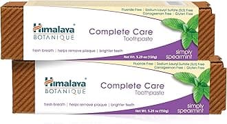 Himalaya Botanique Toothpaste - Natural Fluoride Free, SLS, Gluten, Carrageenan Free - Removes Plaque and Bad Breath, Prevents Tooth Decay and Prevents Bleeding Gums (Simply Spearmint, 2-Pack Saver)