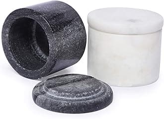 NikkisPride Unique Salt and Pepper Cellar Box Black Marble and White Marble Covered with marble lid Set of 2 (Black n White)