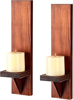 Set of 2 Wooden Wall Candle Sconces Rustic Wall Mount Wooden Pillar Candle Sconces, Brown Farmhouse Wall Candle Sconce Vintage Hanging Candle Holders Decors for Living Room