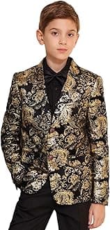 Boys Jacquard Suits Slim Fit Tuxedo Suit Notch Lapel 2 Pieces Suit Set Jacket Pants for Party Formal Wear