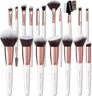 Bueart Design18Pcs ULTRA SOFT Wood Handle Makeup Brushes set Make up brushes face brush Foundation Powder Blending Blush brushes (Pearl White)