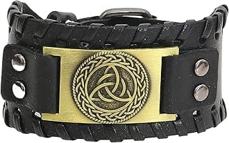 GelConnie Viking Bracelet Punk Leather Cuff Bracelet Gothic Leather Wristband Bracelet with Nordic Amulet Scandinavian Talisman Celtic Pagan Jewelry