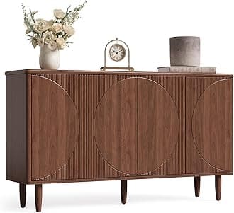 59-Inch Buffet Cabinet Sideboard with Storage, Modern Sideboard Buffet Table with Doors for Living Room, Dining Room (Walnut)