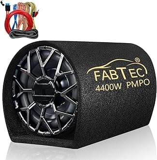 FABTEC 8 Inch Grey Bass Tube for Car, Premium Subwoofer with Inbuilt Amplifier - Powerful Audio and Deep Bass with Amplifier Wire Kit