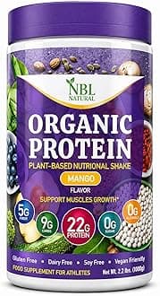 Plant Based Organic Protein Powder, Vegan Protein Powder for Men & Women, 22G Protein Per Serving, Non-Dairy, Gluten Free, Lactose Free, No Sugar Added, Mango, 2.2 lb, 25 Servings