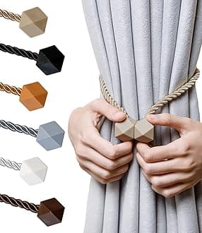 Magnetic Curtain Tiebacks- Upgrade 2022 with a Thicker Twist Rope & Strong Magnet Tieback Window Treatment Holdbacks Draperies Holders Decorative Drape Handmade Tie Back (Beige, 4)