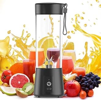 Portable 6-Blade Juicer Blender with built-in Jar, Juicer Mixer Bottle,Fruit Juicer Machine,USB Rechargeable Personal Size Juicer Grinder for Juices,Protein&Milk Shakes (Black, 380 ml)
