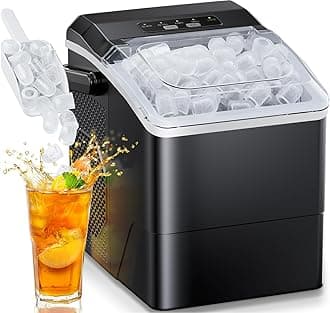 Ice Maker Countertop, 9 Cubes Ready in 6 Mins, 26 lbs per Day, Ice Machine with 2 Ice Sizes and Self-Cleaning, Portable Ice Maker with Handle for Home, Kitchen, Camping, RV, Office, Black