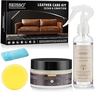 SEISSO Leather Cleaner and Conditioner Kit, Leather Care Set for Couch,Furniture,Auto Interior,Car Seat,Shoes,Boots,Bag,Purse,Jacket, Remove Leather Dirt Grime Stain Rejuvenate All Leather Vinyl Item