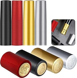 PVC Heat Shrink Capsules Wine Shrink Wrap Wine Bottle Capsules Shrink Caps for Wine Cellars and Home Use (Black, Red, Gold, Silver, 400 Pcs)