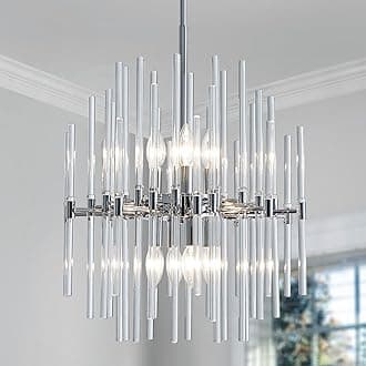 Saint Mossi 22056 Pendant Glass Chandeliers, Modern Design Pendant Light Fixture, Perfect for Living Space, 8 x E12 Sockets, D18 x H57(Adjustable), Chrome Finish Metal Frame
