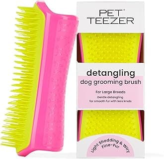 Pet Teezerby Tangle Teezer Detangling Dog Grooming Brush, Dog Bath Brush for Wet or Dry Fur, Pink & Yellow