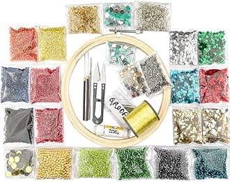 Qroof Aari Work,Maggam Work Materials Kit Sepi Glass Beads Mirror Combo Kit For Blouse, Fabric Decoration For Beginner Set Pack, Multicolor