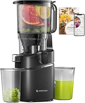 AMZCHEF Juicer Machines, 5.8" Extra Self-Feeding Cold Press Juicer for Whole Vegetable & Fruit, Juice Extractor Machine with Large Auger & Triple Strainers, Easy to Clean, High Juice Yield, Black