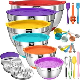 Mixing Bowls with Lids Set, 26Pcs Colorful Stainless Steel Bowls Set, Nesting Bowls with Grater Attachments, Large Kitchen Bowls Set with Non-Slip Bottoms for Mixing & Serving
