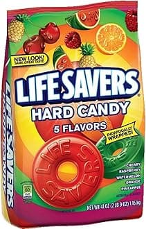 LIFE SAVERS--5 Flavors Hard Candy--Individually Wrapped, Fruity Hard Candy--Cherry, Raspberry, Watermelon, Orange, Pineapple--1-41oz. Bag