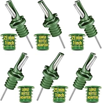 Olive Oil Spout for Olive Oil Dispenser - UK Patented Oil Pourer - Mid Flow Shut Off for Accurate Measurement - One Handed Open & Close Cap Keeps Oil Fresh and Prevents Oxidization - Green 6 Pack