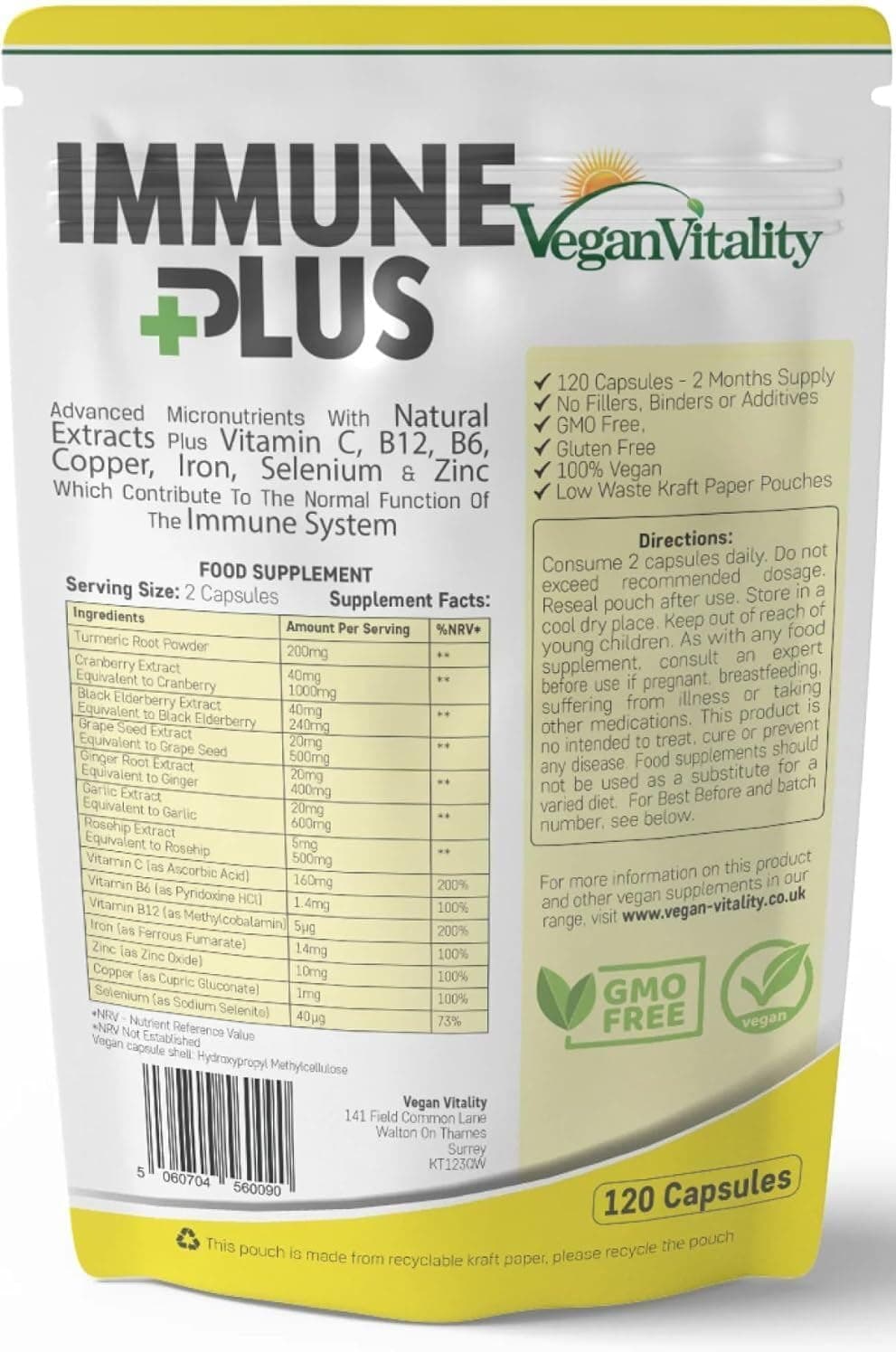 Immune System Booster Supplement - 120 Capsules with 14 Immune System Vitamins & Natural Extracts Including Vitamin C, Zinc, Turmeric, Selenium, Ginger, Cranberry, Elderberry, Garlic, Vitamin B12 & B6