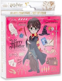 Silver Buffalo Harry Potter Magical Designs 4-Piece Glass Coaster Set
